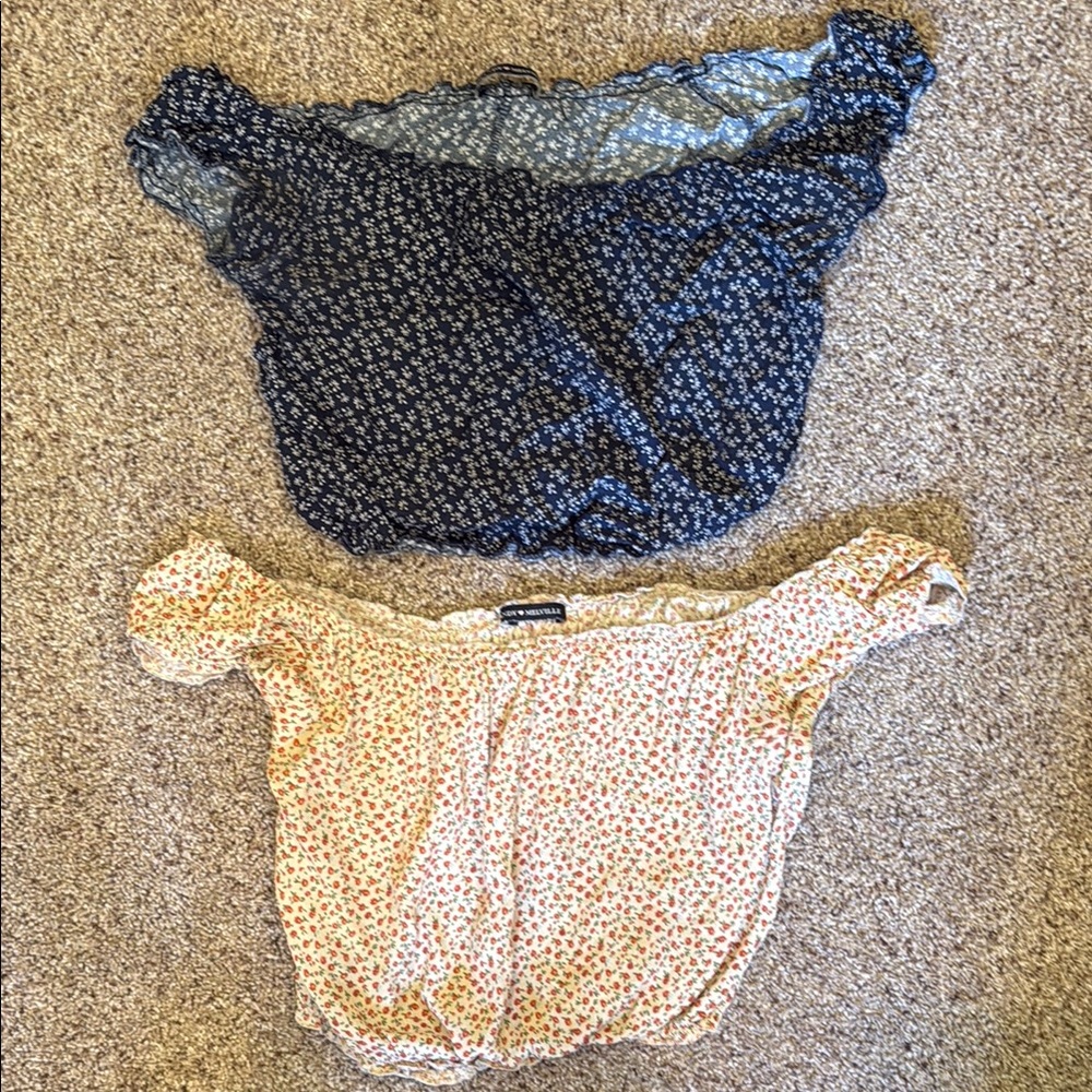 Brandy Melville Blue and Cream Floral Tops